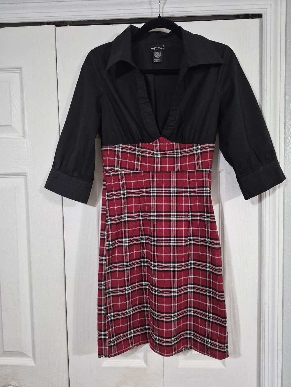 Dark Academia Grunge chic Black + Red Tartan Print Dress